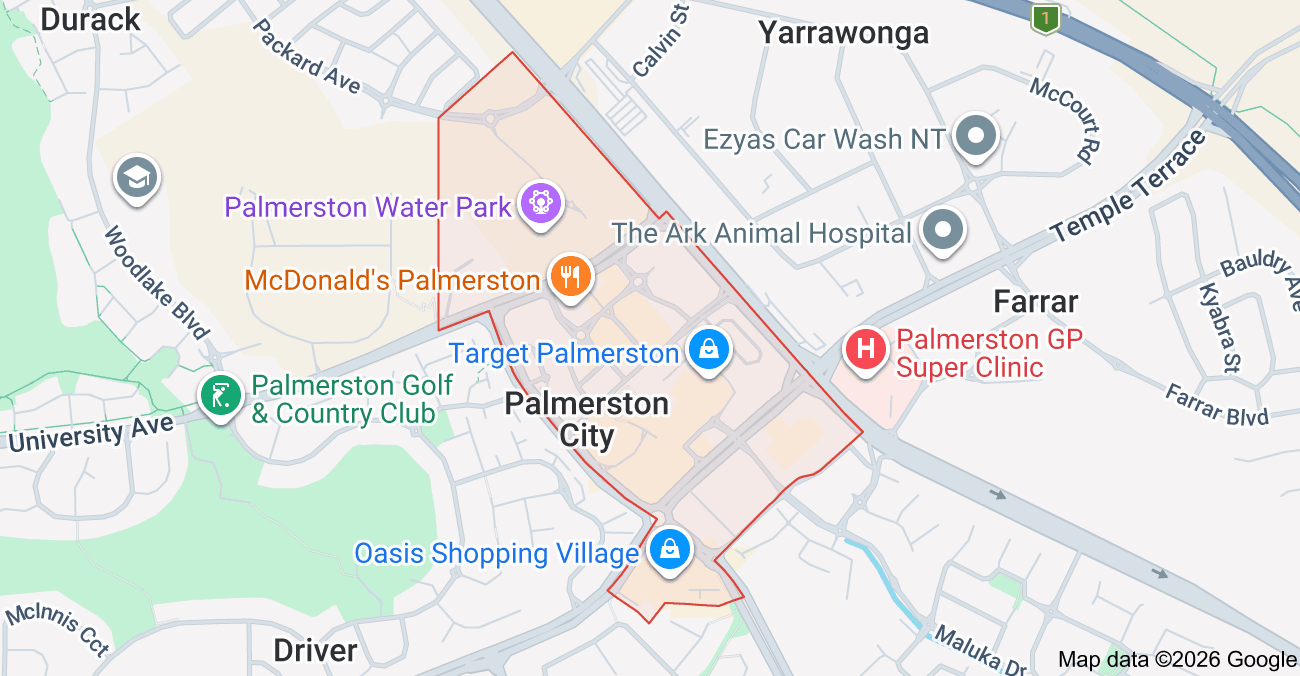 Map of Palmerston NT showing Darwin Painters & Decorating Contractors NT service area